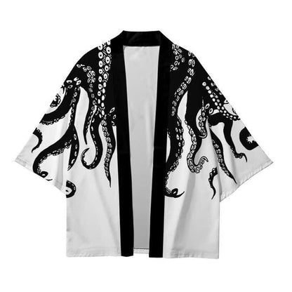 Colorblock Octopus Print Cardigan Kimono Outerwear modakawa