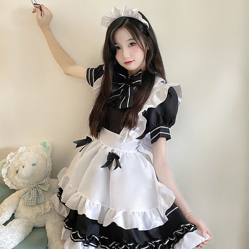 Lolita Devil Bow Knot Ruffled Maid Dress Modakawa