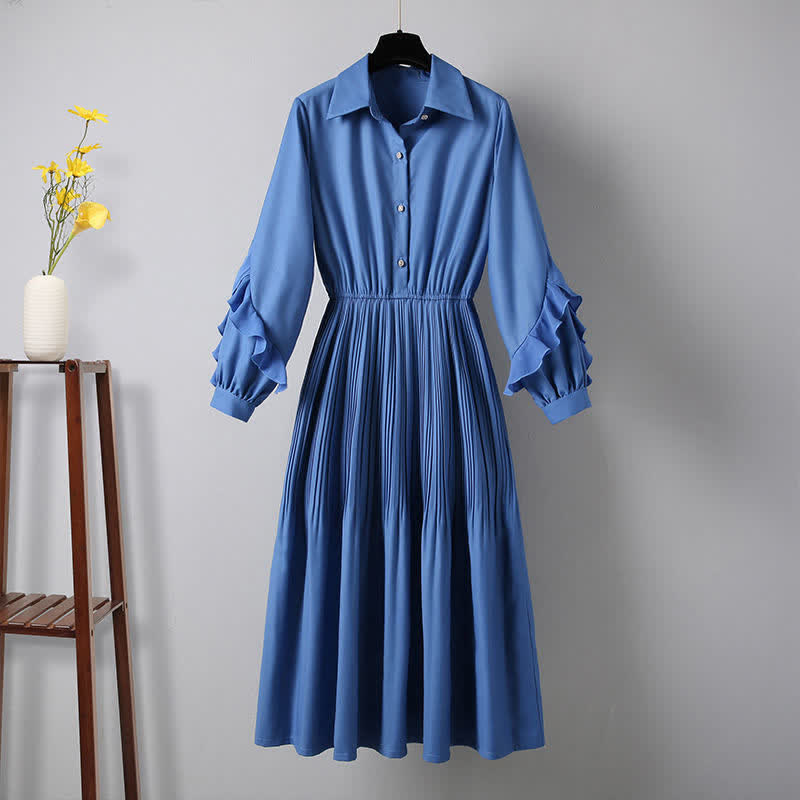 Blue Crane Embroidery Fringed Vest Lapel Dress Set Modakawa