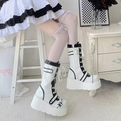 Y2K Colorblock Lace Up Platform Lolita Martin Boots modakawa