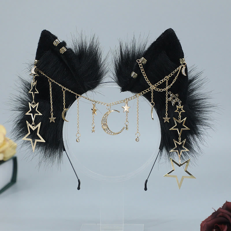 Black Star Moon Chain Fox Ears Furry Headband modakawa