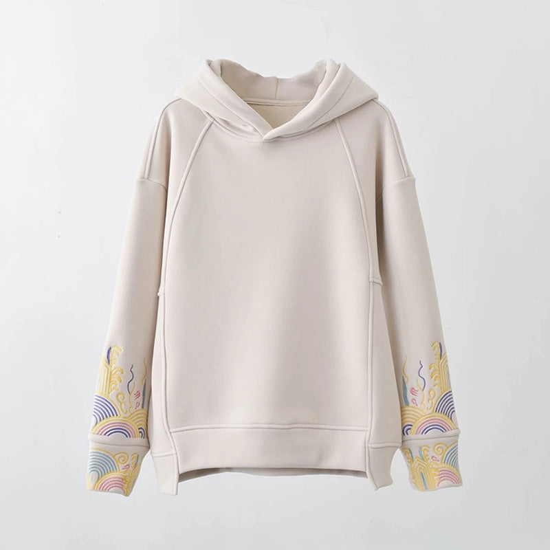 Casual Floral Embroidery Plush Loose Hoodie Modakawa