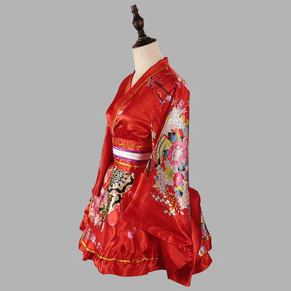 Cosplay Retro Flower Print V-neck Kimono Costume modakawa