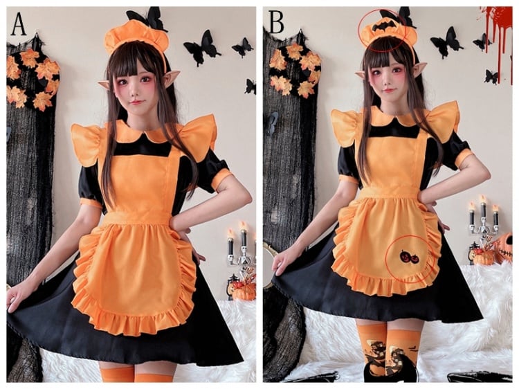 Halloween Black and Orange Pumpkin Maid Dress Costume mySite