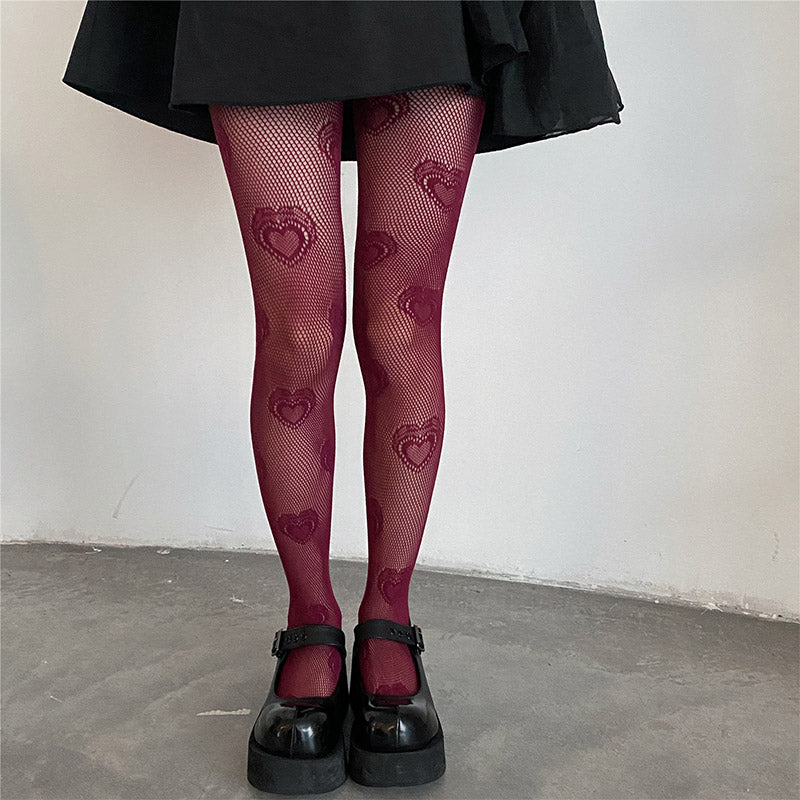 Love Heart Pattern Mesh Stockings Tights modakawa