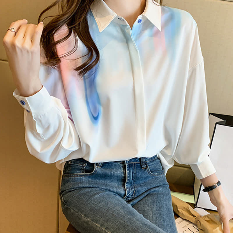 Colorblock Gradient Print Lapel Shirt modakawa