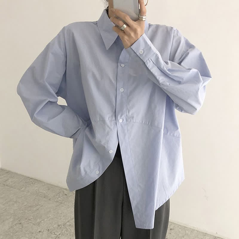 Lapel Pure Color Long Sleeve Loose Shirt Workwear modakawa