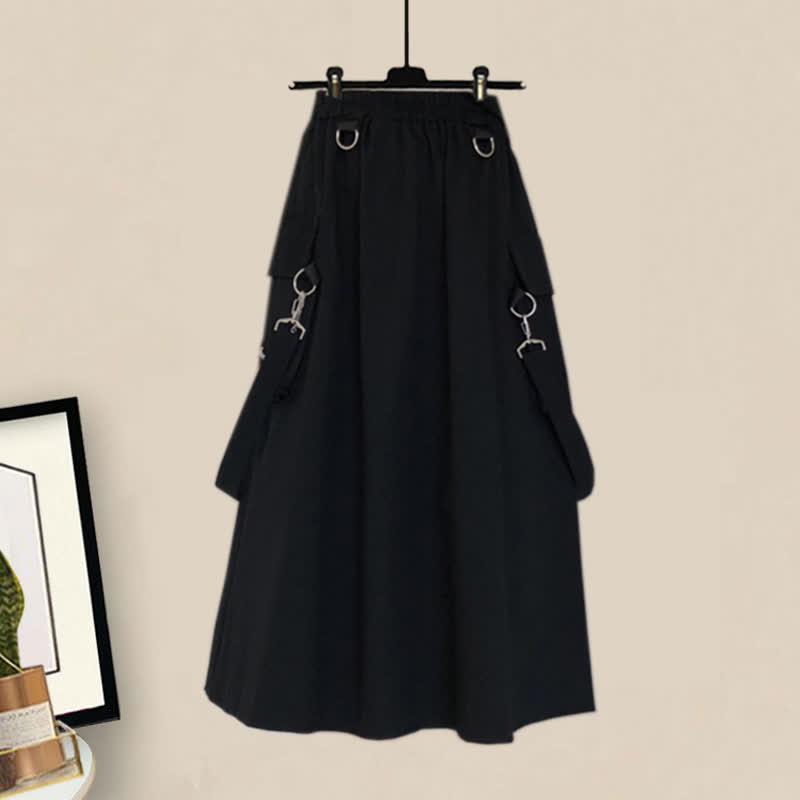 Pocket Lapel Tie T-Shirt Suspender Skirt Set modakawa