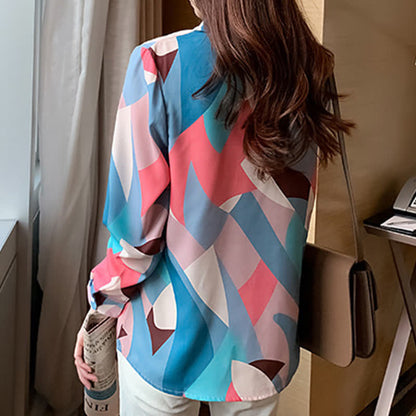 Chic Colorblock Long Sleeve Lapel Shirt modakawa