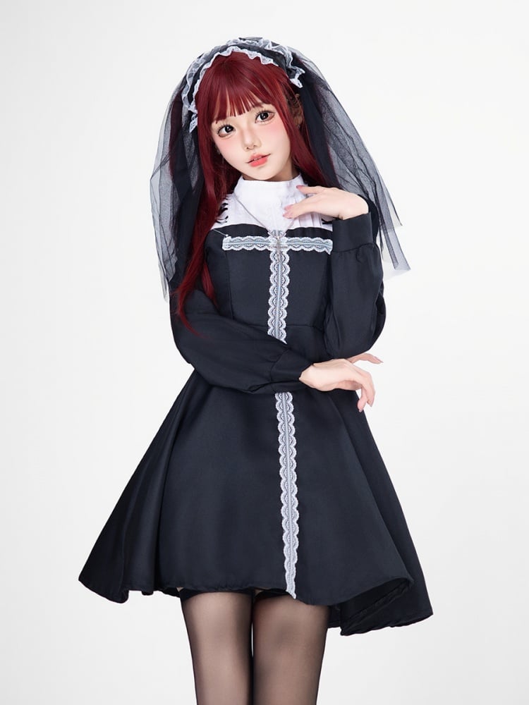 Halloween Gothic Nun Elegant Dress Costume mySite