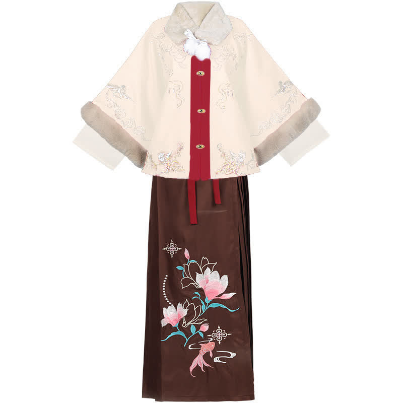 Vintage Floral Embroideried Coat Pleated Skirt Set modakawa