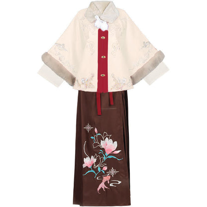 Vintage Floral Embroideried Coat Pleated Skirt Set modakawa