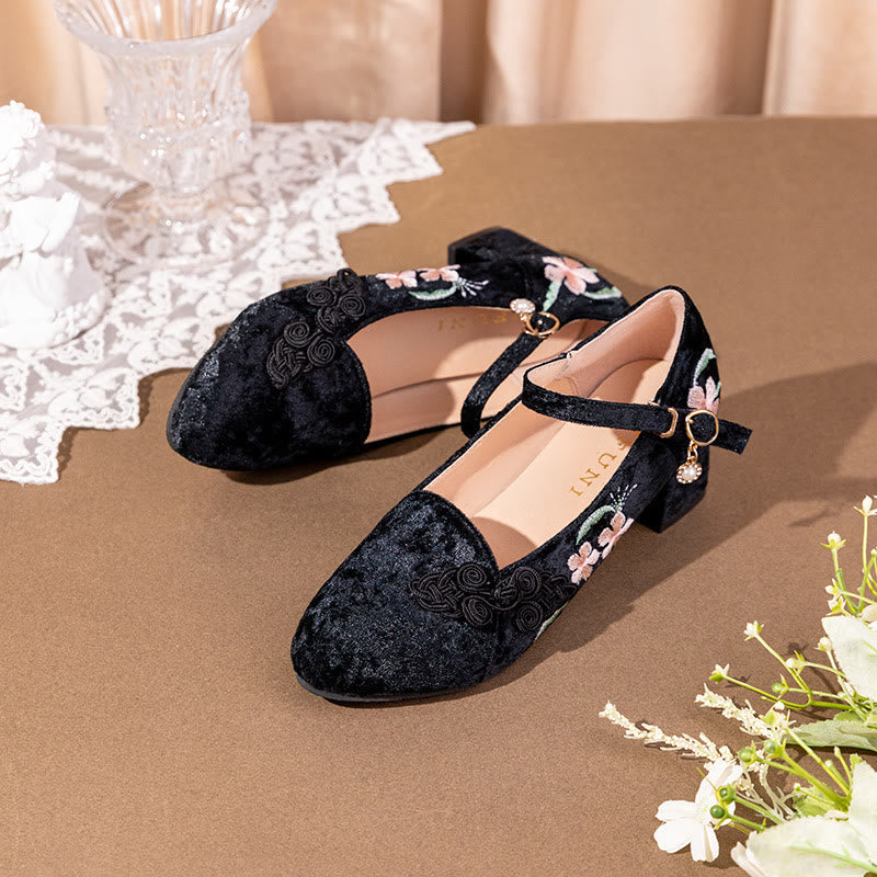 Retro Floral Embroidery Toe High Heel Shoes modakawa