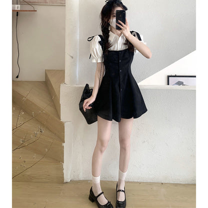 Kawaii Puff Sleeve T-Shirt Lace Up Dress Set modakawa