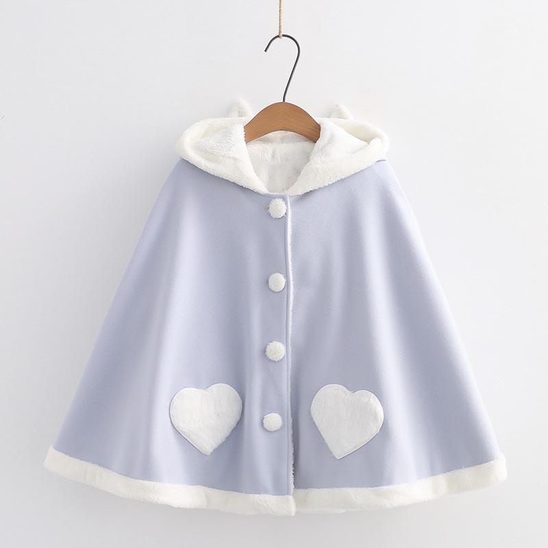 Cute Wings Ears Love Heart Hooded Short Cloak Coat Modakawa