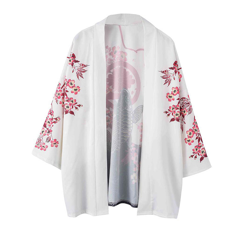 Black Fish Floral Kimono Outerwear Sun Protective modakawa