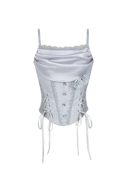 Silver Gray Cowl Neckline Boned Corset Top mySite