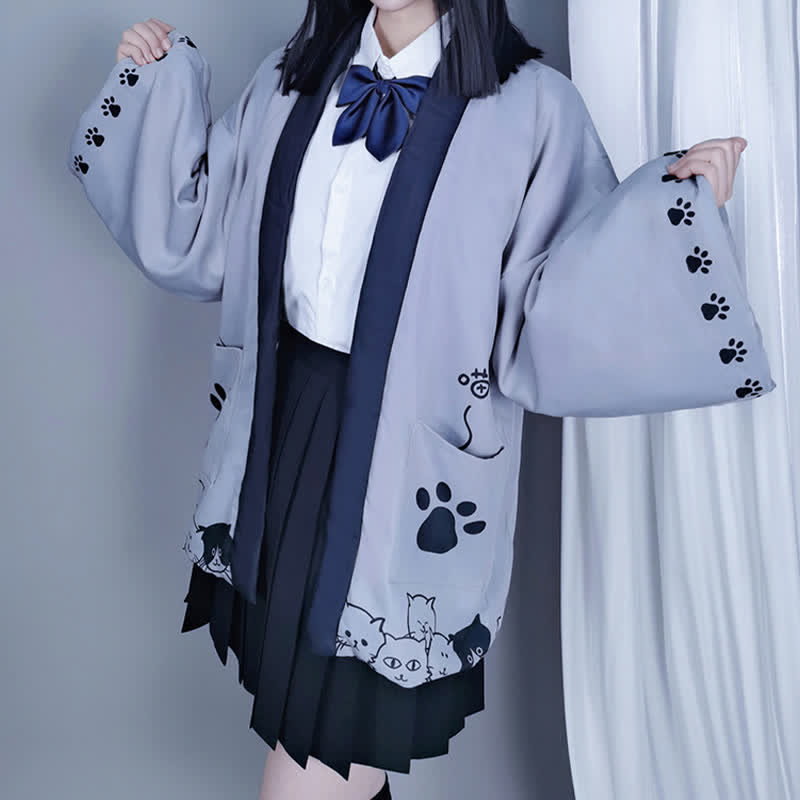 Cartoon Kitty Plush Cardigan Kimono Outerwear modakawa