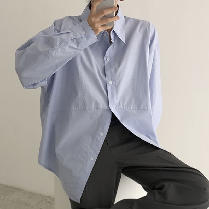 Lapel Pure Color Long Sleeve Loose Shirt Workwear modakawa