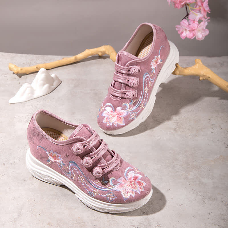 Pink Blossom Embroidery Buckle Platform High Heels Shoes modakawa