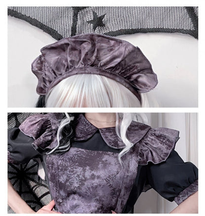 Halloween Costume Dark Maid Black Dress with Purple Apron mySite