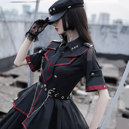 Y2K Gothic Lolita One Piece Dress Military Uniform SpreePicky