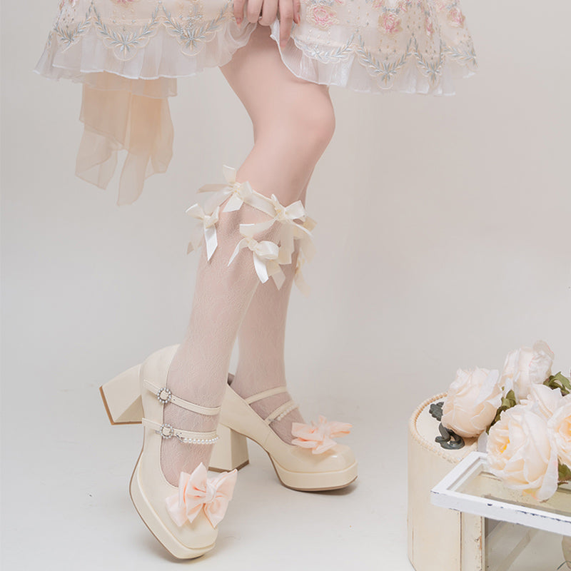 Kawaii Bow Knot Mary Janes Lolita High-heeled Shoes Modakawa