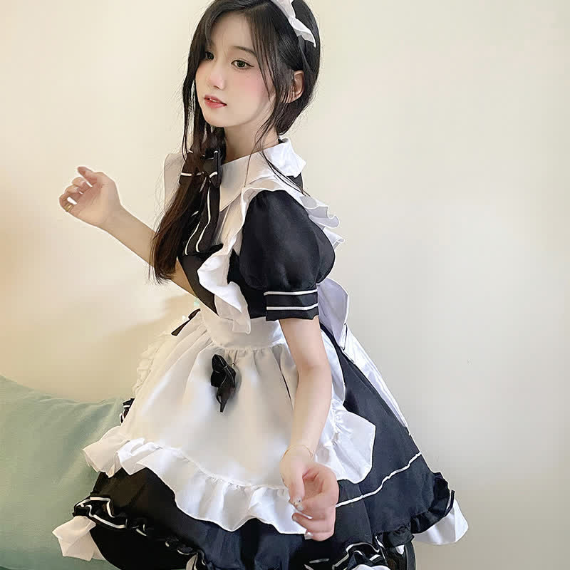 Lolita Devil Bow Knot Ruffled Maid Dress Modakawa