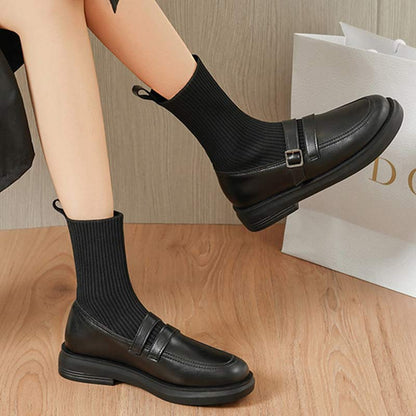 Chic Pure Color Round Toe Martin Boots Modakawa