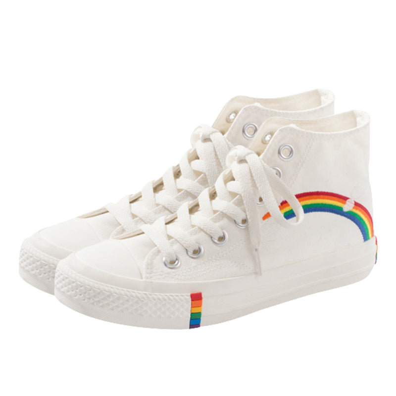 Stylish Rainbow Print High Top Canvas Shoes modakawa