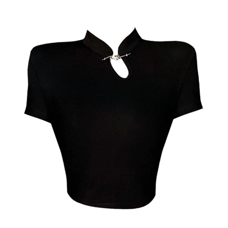 Classic Black Buckle Ruffled Top T-Shirt modakawa