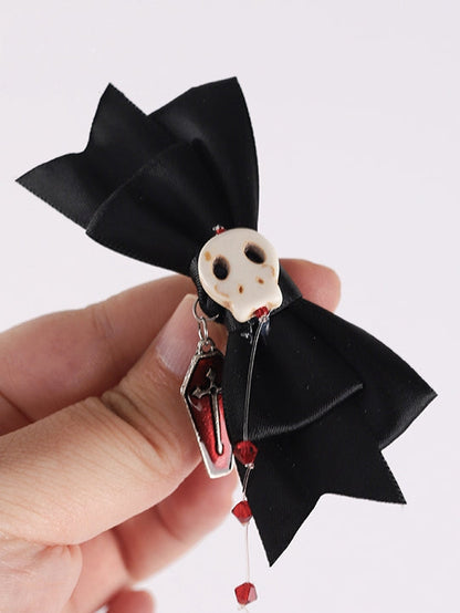 Coffin Black Skull Bowknot with Red Bwads Hairclip mySite