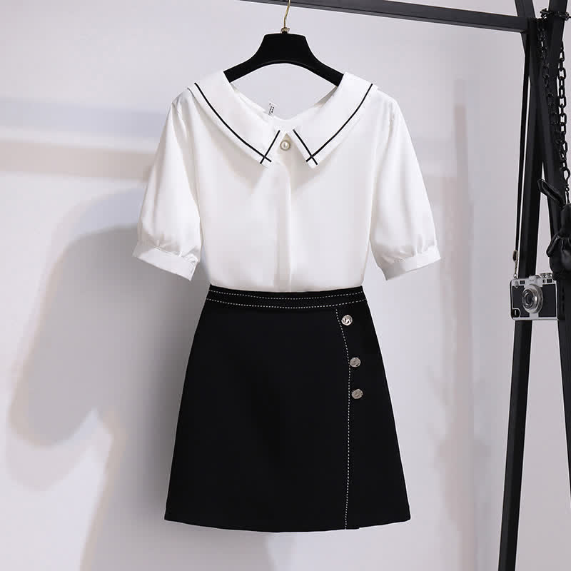 Chiffon T-Shirt High Waist Button Front Skirt modakawa