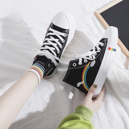 Stylish Rainbow Print High Top Canvas Shoes modakawa