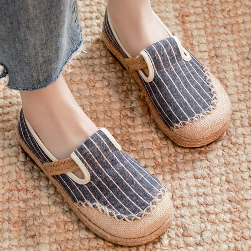 Vintage Casual Striped Print Canvas Flats Shoes Modakawa