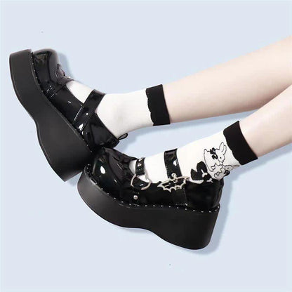 Punk Goth Bat Love Heart Buckle Platform Lolita Mary Janes Shoes modakawa