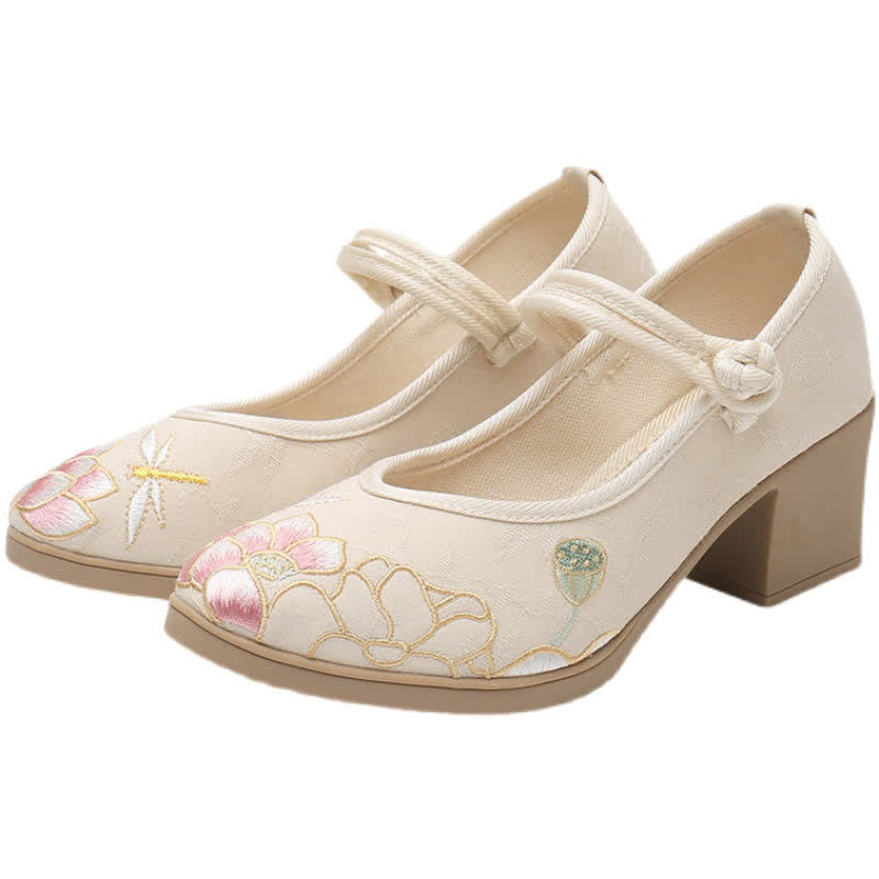 Vintage Lotus Canvas High Heel Shoes modakawa