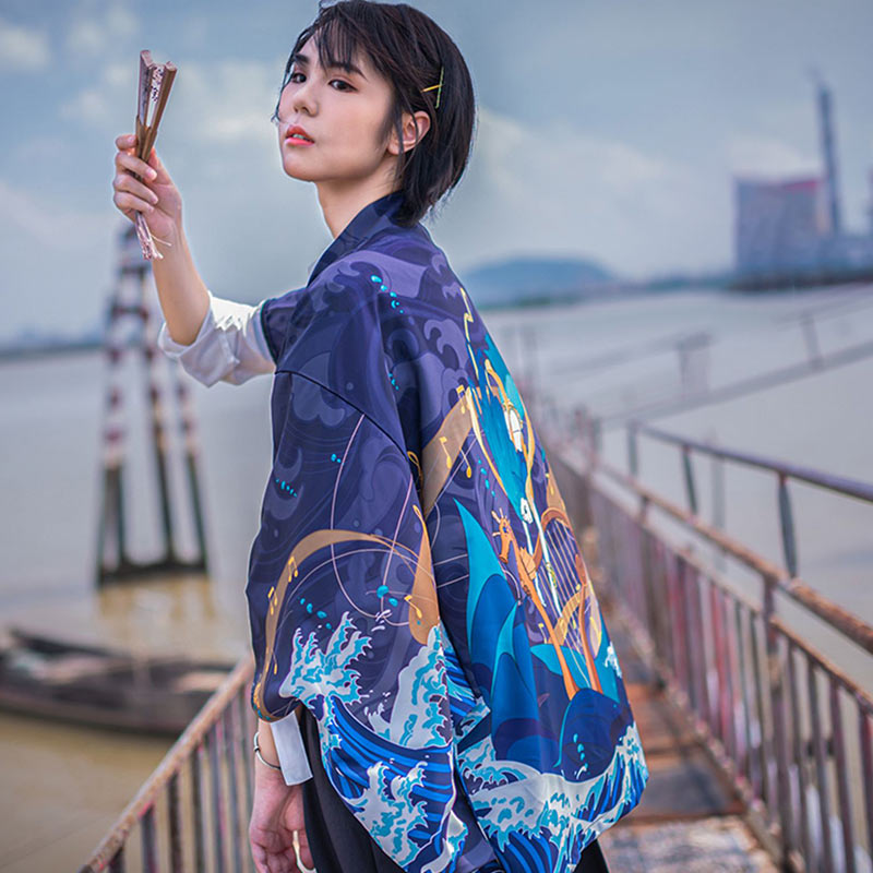 Anime Sea Print Loose Cardigan Kimono Outerwear modakawa