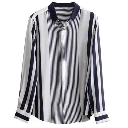 Stripe Print Long Sleeve Lapel Shirt Workwear modakawa