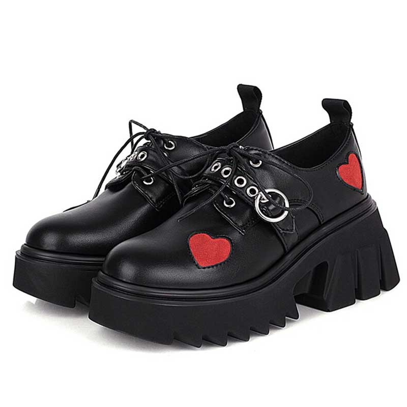 Y2K Red Heart Lolita Mary Janes Shoes Modakawa