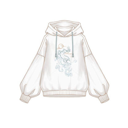 Couple Deer Embroidery Loose Hoodie Dress Modakawa