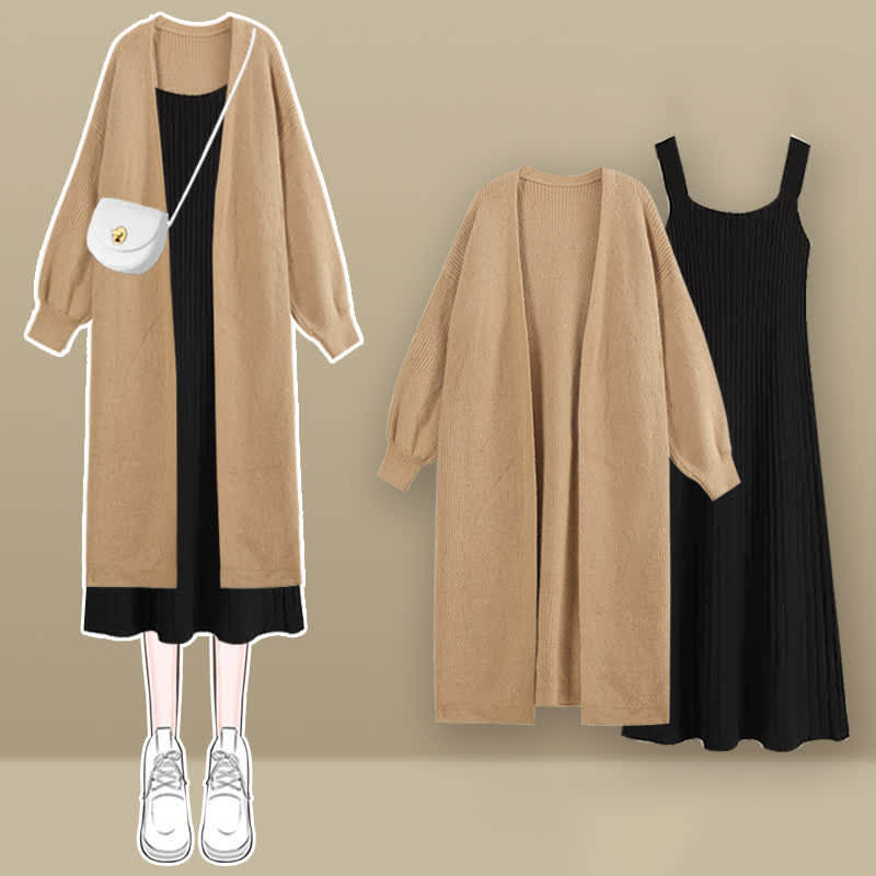 Chic Knit Cardigan Outerwear Slip Dress Set modakawa