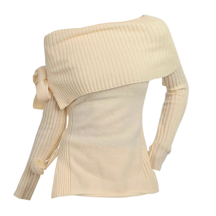 White Knit Shoulder Sweater SpreePicky