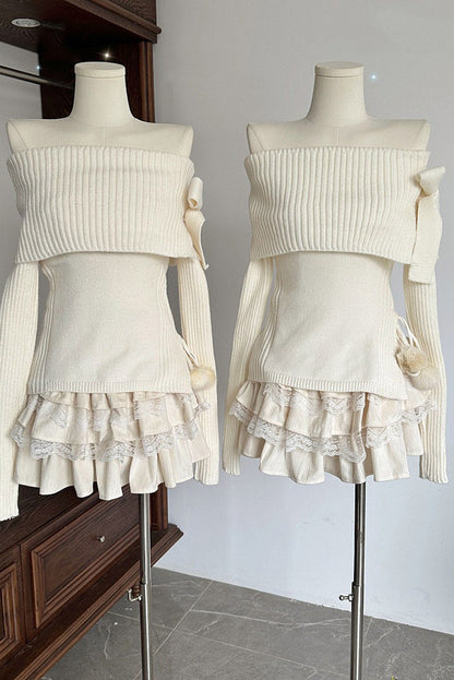 White Knit Shoulder Sweater SpreePicky