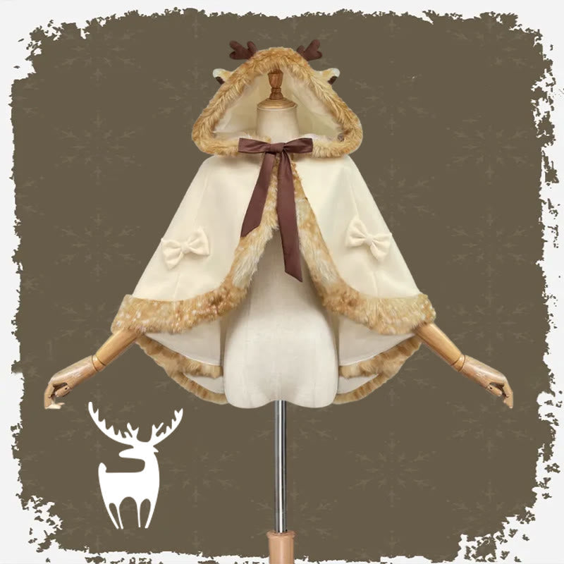 Cartoon Antler Plush Hooded Cloak Lolita Coat modakawa