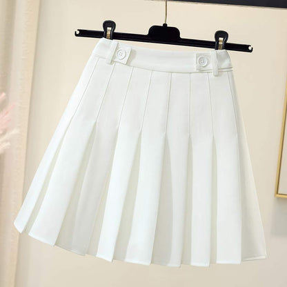 High Waist Pure Color Pleated Skirt Modakawa