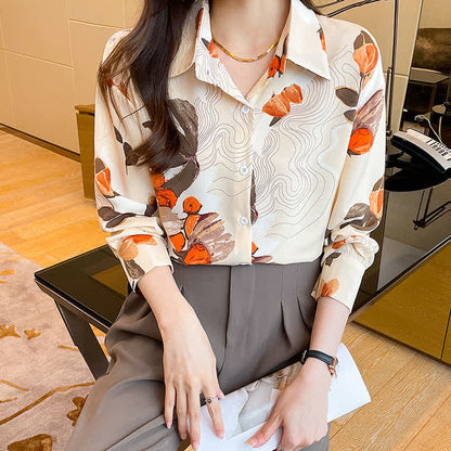 Abstract Ripple Print Chiffon Shirt Workwear modakawa