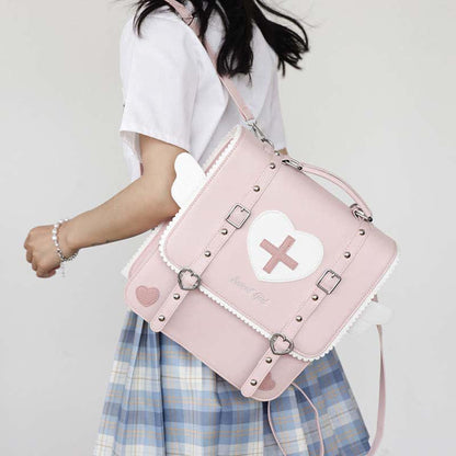 JK Love Heart Pattern Angel Wings Backpack modakawa