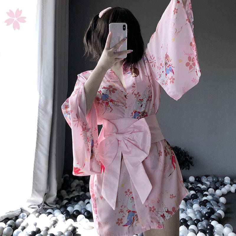 Sakura Mice Print Kimono Bathrobe Modakawa