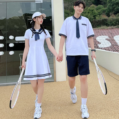 Cute Couple Sailor Collar Dress T-Shirt Shorts modakawa